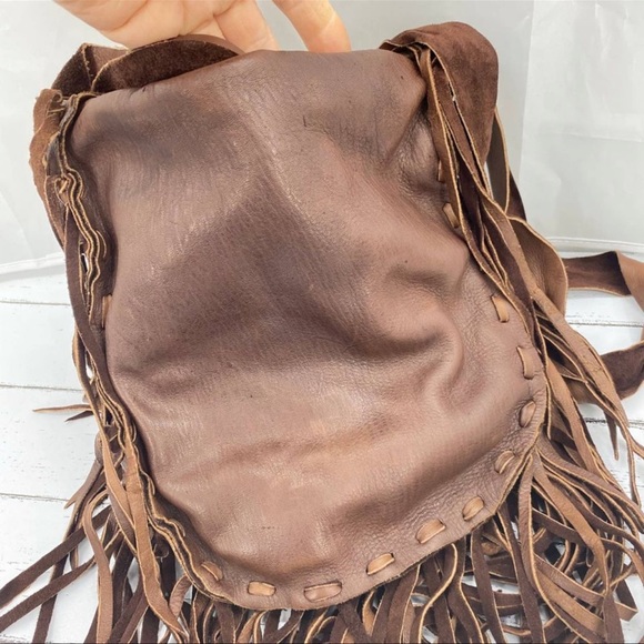 Signed Handcrafted native american leather fringe bag painted hummingbird OOaK - Picture 8 of 12